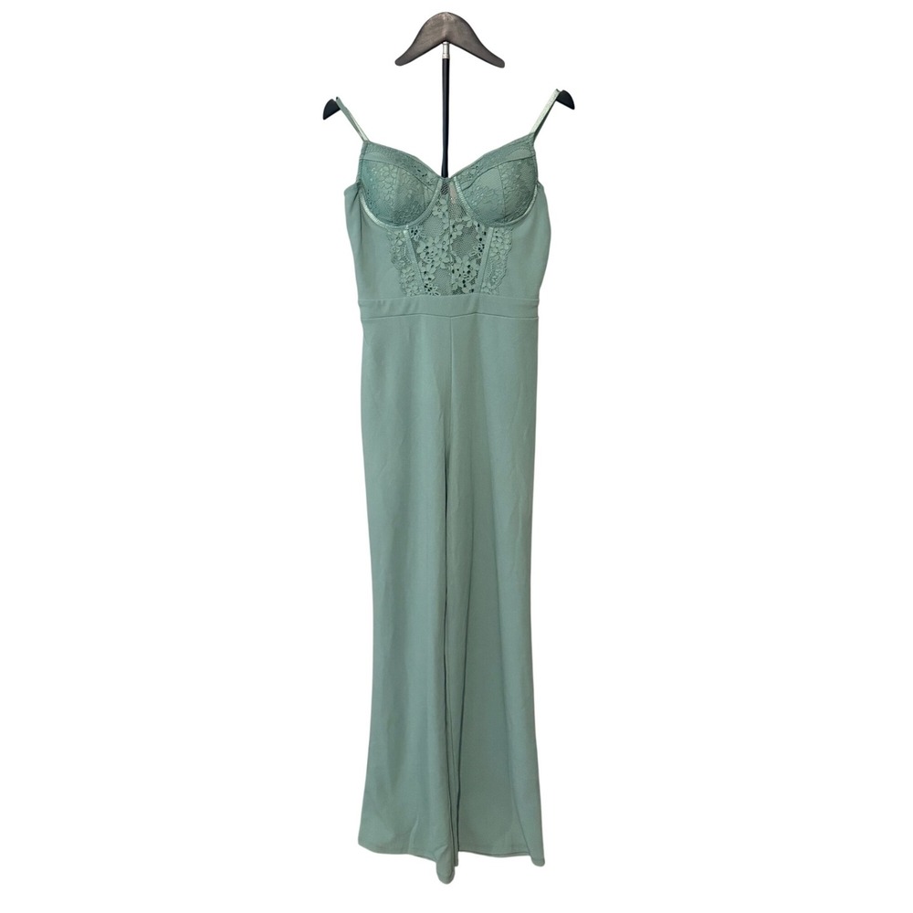 Iris Sage Green Lace Bustier Wide Leg Jumpsuit Womens L NWT Sleeveless Party